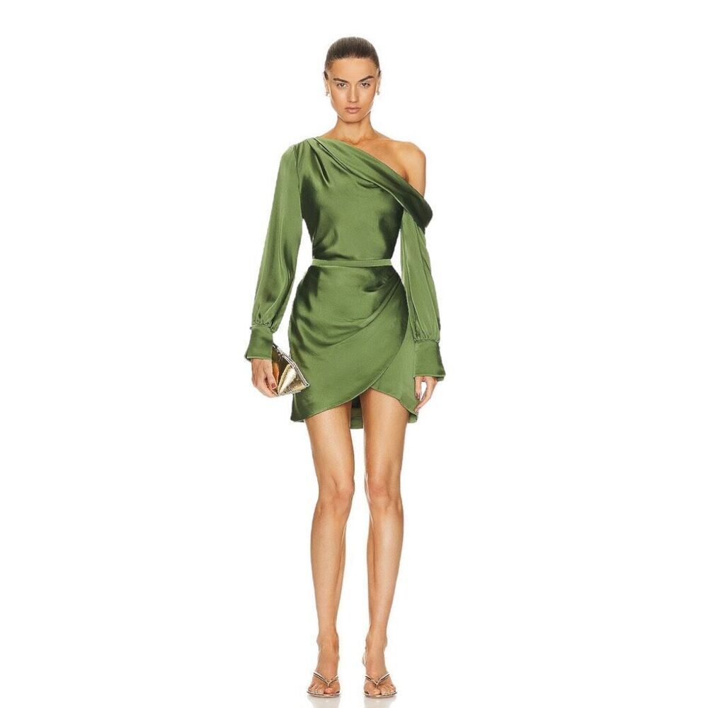 SIMKHAI‎ Cameron One Shoulder Mini Dress In Nori 4